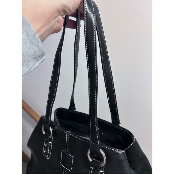 Liz Claiborne Black Large Shoulder Bag Handbag Purse & Glass Case - Picture 9 of 14